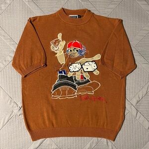 Vintage Blue Boy Womens Embroidered Short Sleeved Sweater (M)